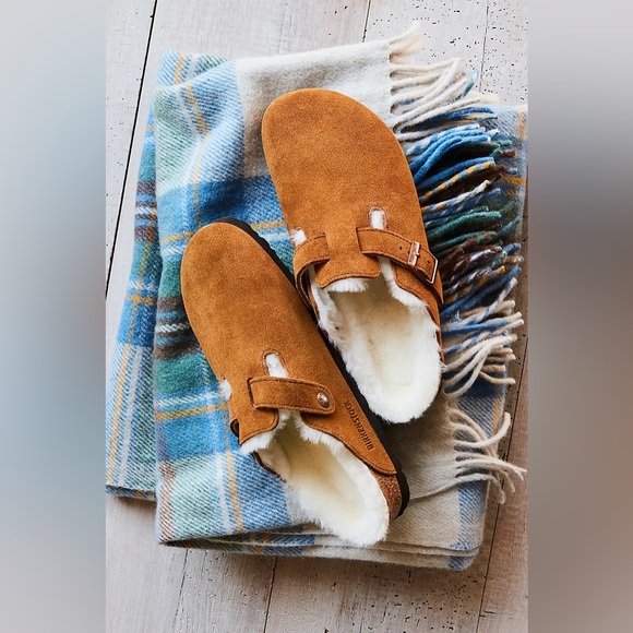 Birkenstock Boston Shearling Suede Clog Shoes Mink Brown 42 / Size 11 Womens - Picture 1 of 12